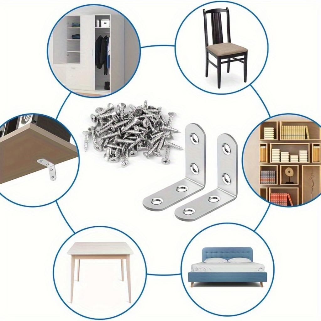 Набор из 50 предметов, включая 10 прямоугольных кронштейнов под углом 90 градусов с 40 винтами, крепеж для L-образных кронштейнов, подходящий для деревянных полок, стульев, столов.