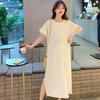 Women's Dress Summer Loose Solid Color Simple Design Sense Slit Straight Casual T-shirt Dress