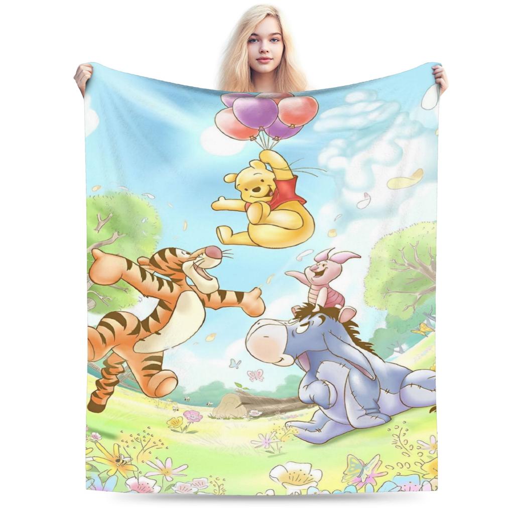 Pooh and Friends Blankets Flannel Summer Air Conditioning Winnie The Pooh Breathable Soft Throw Blankets Sofa Travel Rug Piece