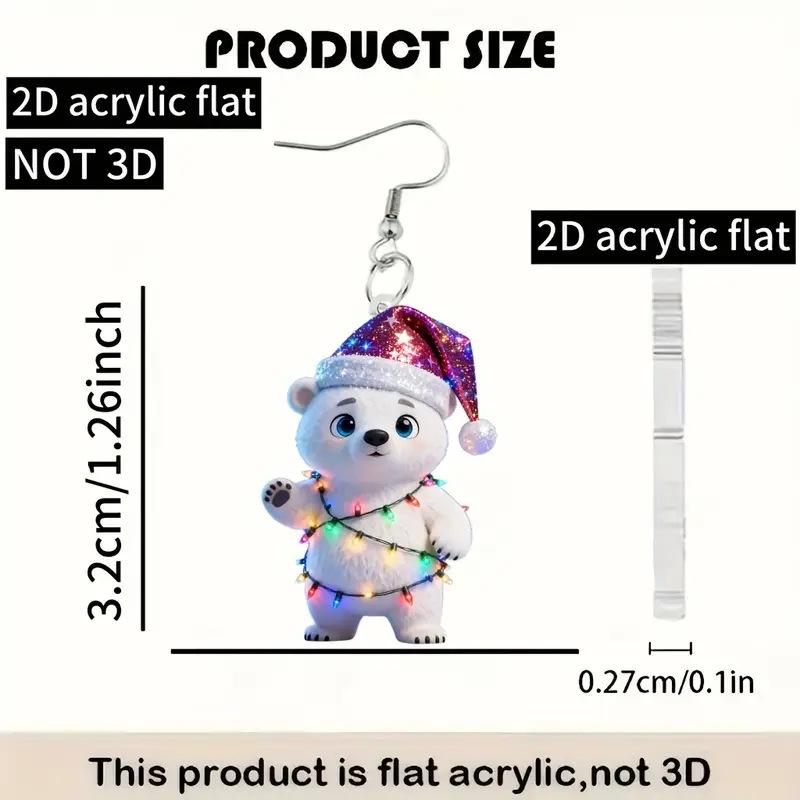 Christmas Polar Bear Earrings with Lights - Cute Acrylic Design