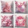 Christmas Decoration Pillowcase New Year Gift Pink Christmas Stick Color Ball Garland Pattern Home Decoration Sofa Cushion Cover