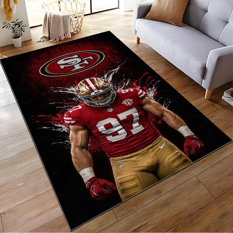 "Football Player in Red Jersey Rug Design - Non-slip rug suitable for living room and bedroom sofas"