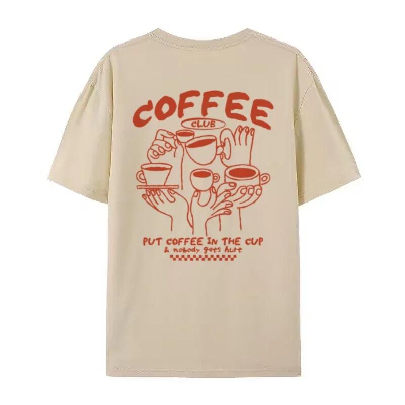 Coffee Club Print Women T Shirt Cute Y2k Retro Cotton Shirt Aesthetic Streetwear Graphic Tops Unisex Funny Coffee Lover TShirts