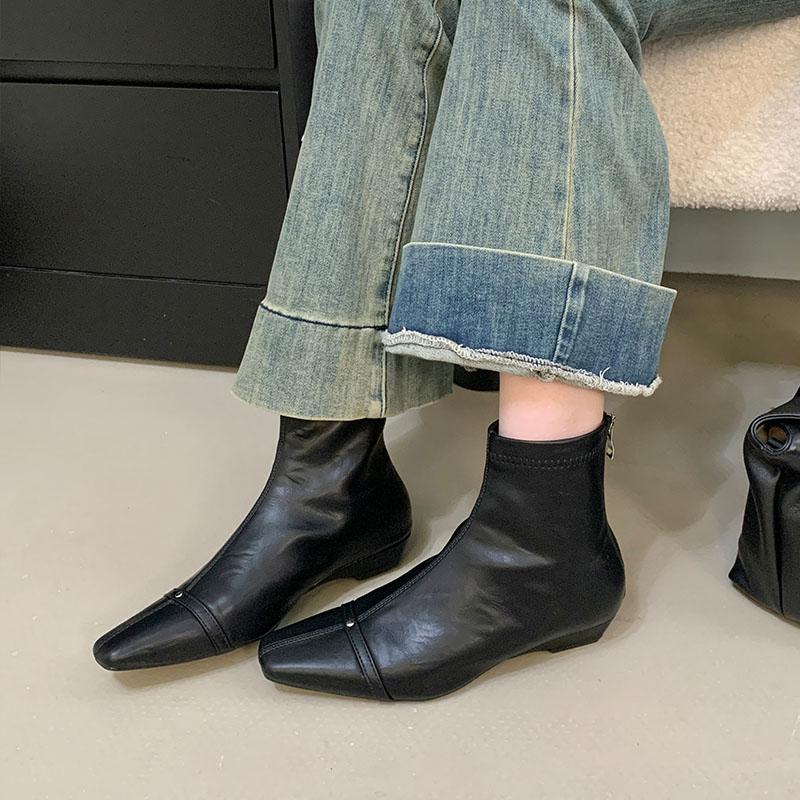 Fashion Female Square Toe Ladies Ankle Boots Low Heel Shoes Fashion Elastic Women Short Stretch Boots With Zippers Shoes