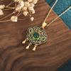 Vintage Court Style Enamel Filigree Necklace with Inlaid Green Chalcedony Ruyi Lock for Women