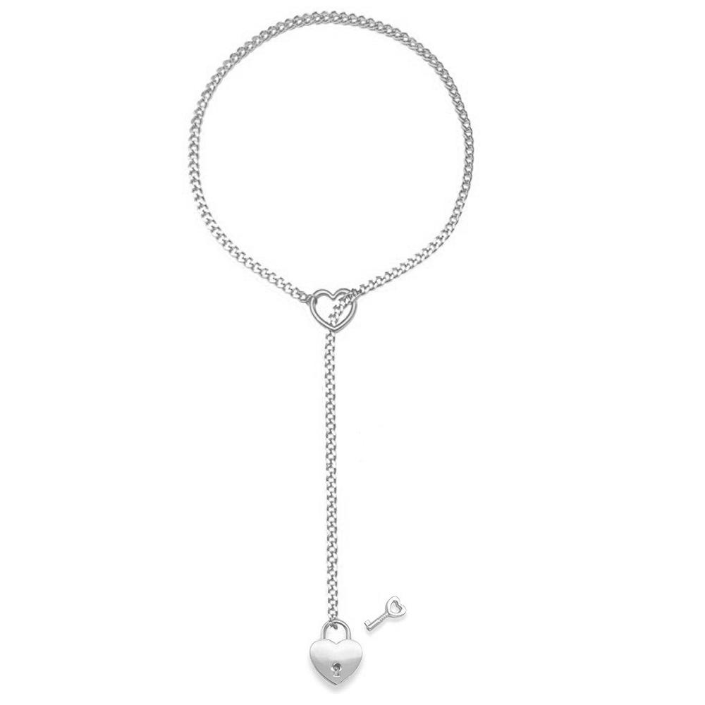 Женское ожерелье-цепочка с уплотнительным кольцом в форме сердца, панк-рок, кубинское длинное ожерелье, ювелирные изделия, регулируемый лариат, Y-образное ожерелье, шкафчик в форме сердца с ключом