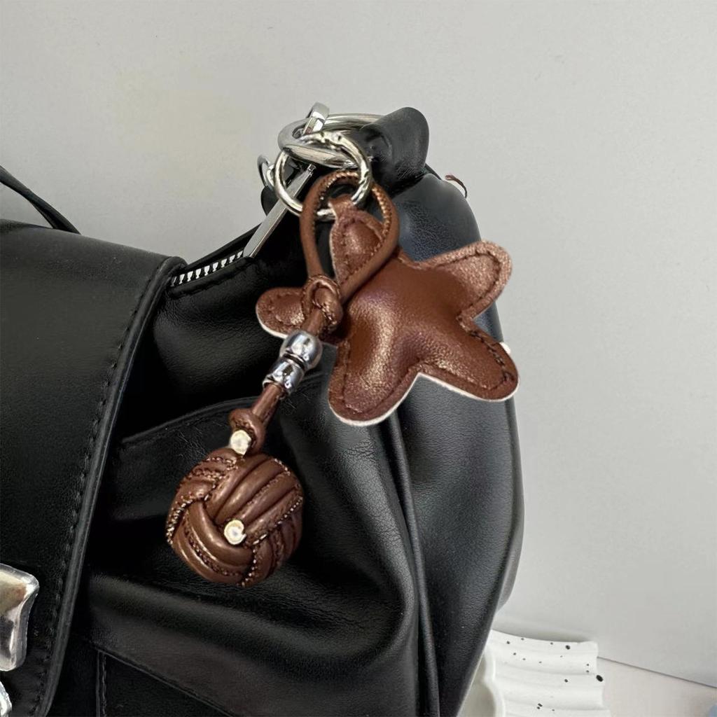 Handcraft Pentagram Keychain Accessory Hanging Pendant Stylish Faux Leather Designing Keyring for Bags and Keys