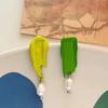 French Retro Oil Painting Colorful Asymmetrical Pearl Drop Earrings For Women Girls Unique  Romantic Jewelry Gift