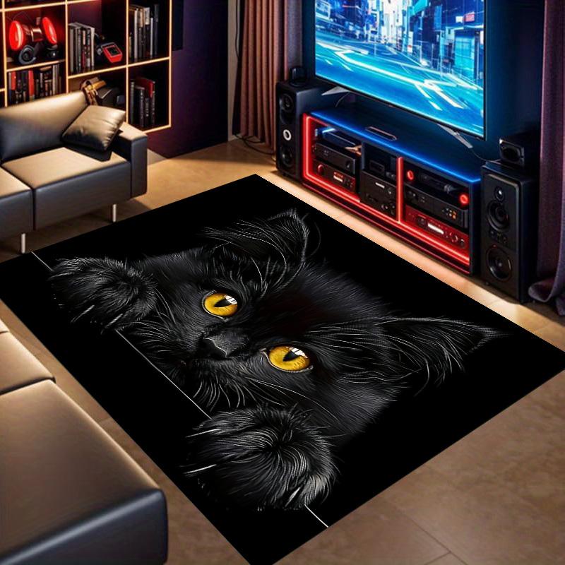 Black Cat Yellow Eyes Peeking Black Background Print Area Rug Cute Pet Non Slip Living Room Floor Mat Cat Lover Home Decor Rug