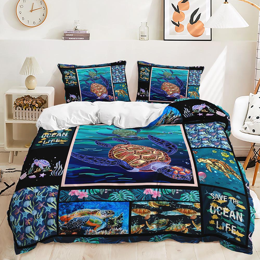 Three-Piece Underwater World Sea Turtle Quilt Cover Digital Printing Kit Two-Piece Set
