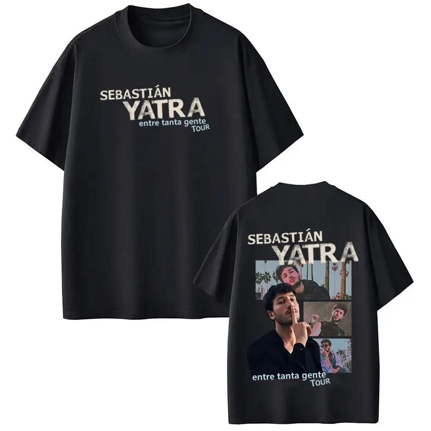 Хлопковые Повседневные Футболки Певец SEBASTIAN YATRA Entre Tanta Gente Тур 2026 Футболка с Принтом Унисекс Женские Винтажные Футболки Уличная Одежда