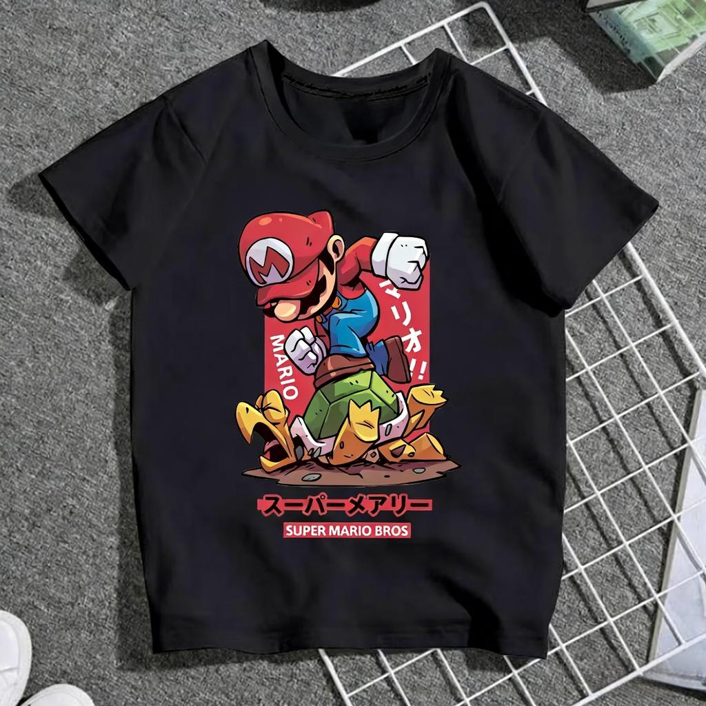 2026 Хит продаж Футболка Super Mario Bros Марио Прыгает на Купу Аниме Стиль Принт Футболка для Взрослых Детей Все Размеры Доступны