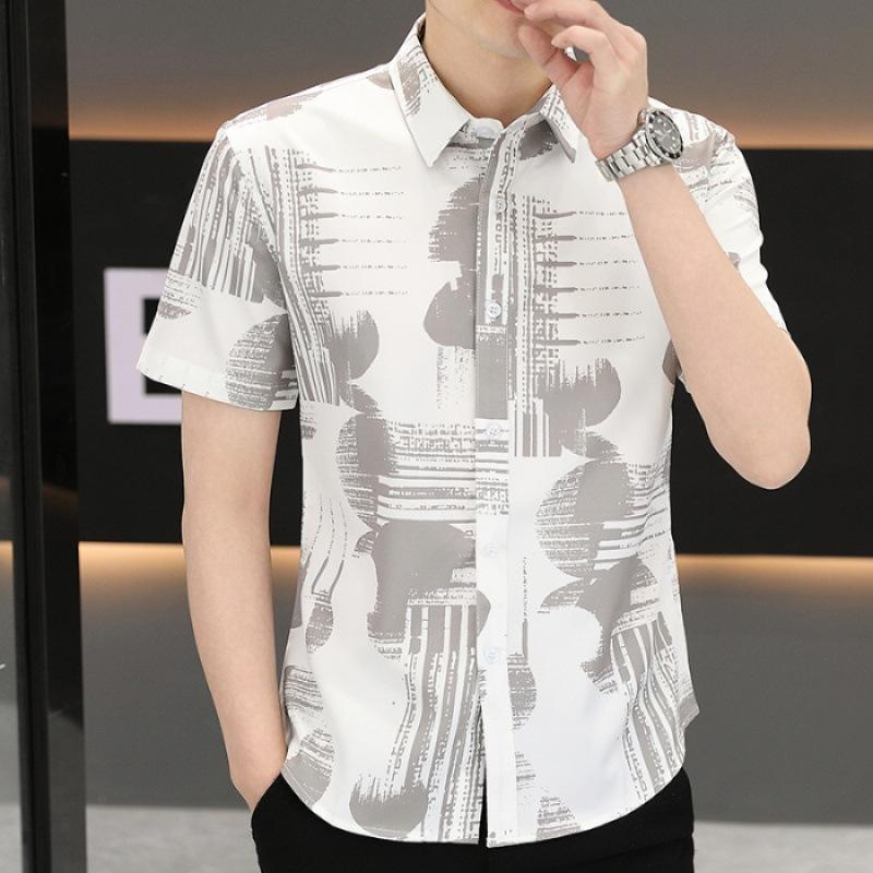 Summer Short-sleeved Shirt Men's Slim Senior Sense of Business Non-iron Striped Short-sleeved Shirt Hairstylist Tide Men's Clothing