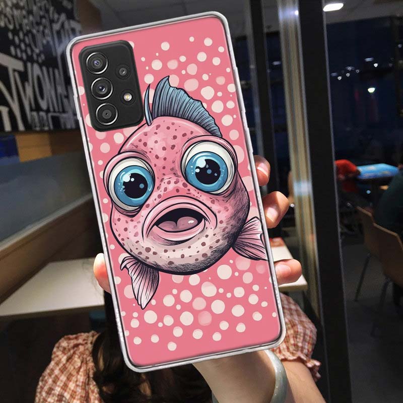 Идеи рисунков в стиле поп-арт Чехол для телефона с рыбой для Samsung A54 A57 A37 A17 A14 A15 A12 A24 A34 A55 A35 A25 A52S A07 A05S A04S A22 A32 A72