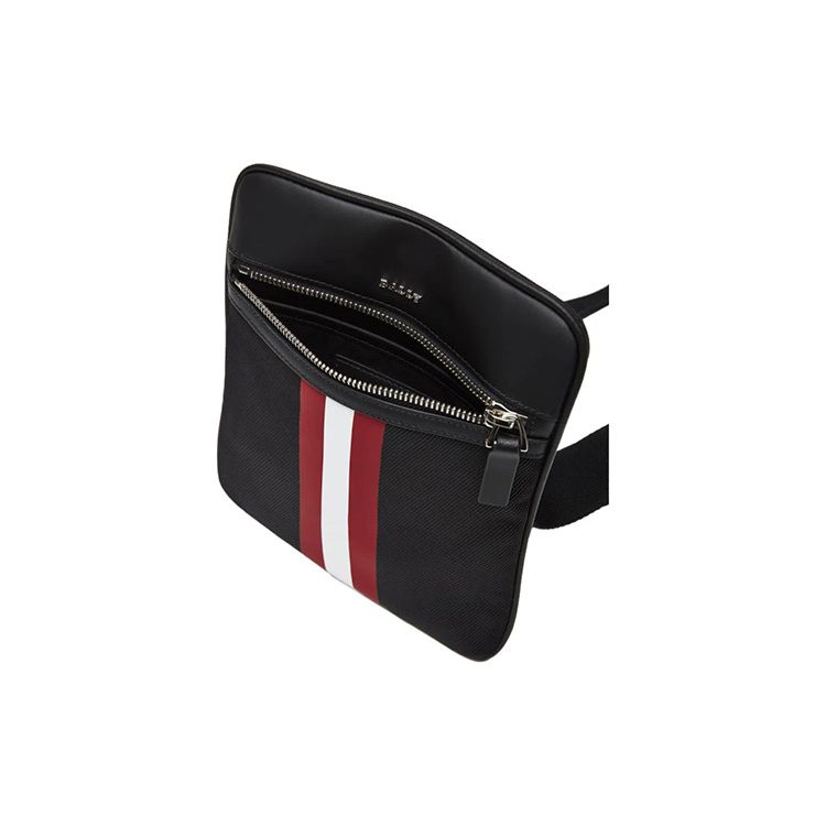 Bally Zipper Closure Striped Decor Leather Shoulder Crossbody Bag Men bags Black 6238425