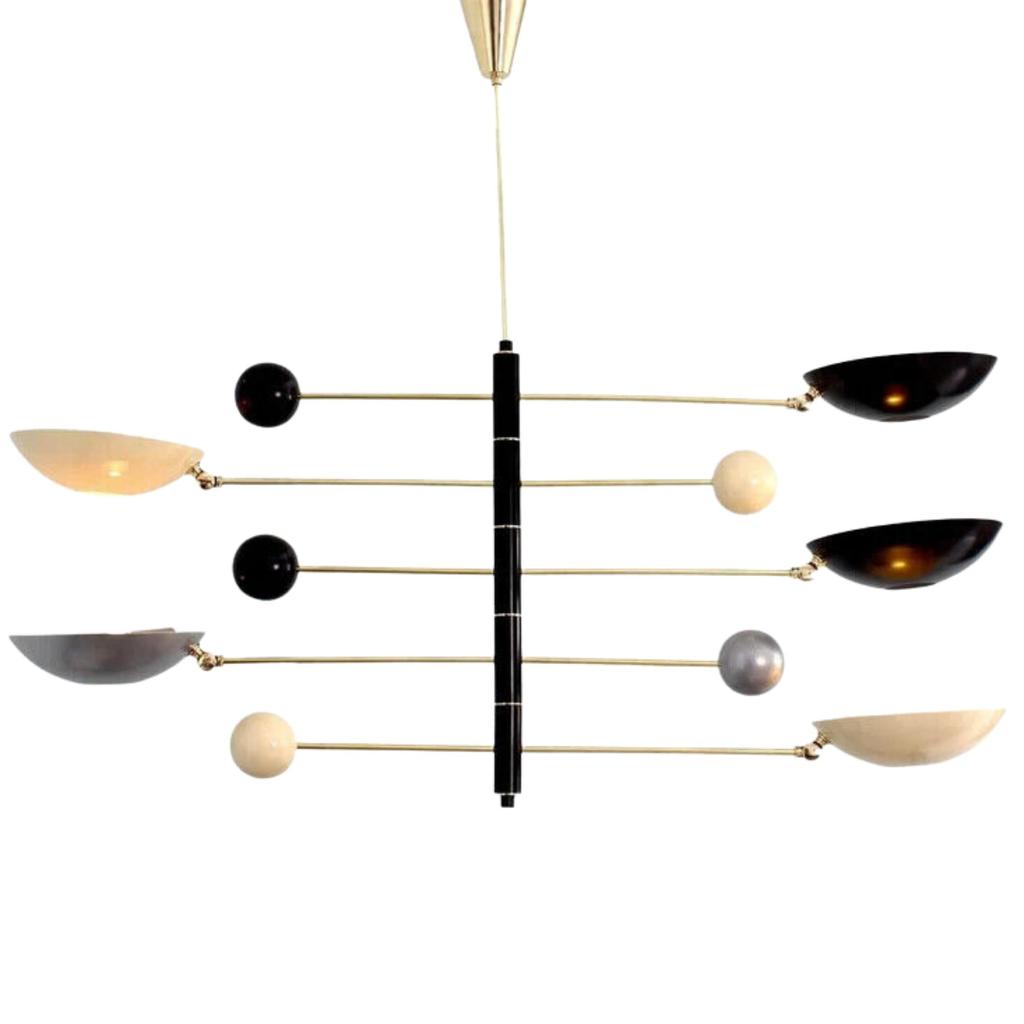 5-ламповый подвесной светильник в стиле середины века из необработанной латуни Sputnik