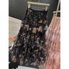 Layered Tulle Mermaid Skirt Floral Print French Lace Hem Long Puffy Skirt for Women