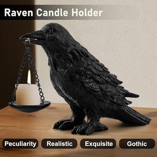 Crow Candle Holder Gothic Raven Tealight Candle Holder Halloween Crow Candle Holder for Bedroom Living Room Decoration