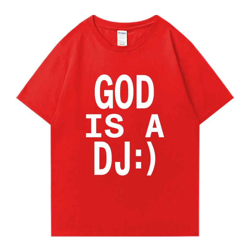 God Is A DJ Print Summer Oversized T-shirt Crew Neck Men Women Short Sleeve 100% Cotton T-shirts Crew Neck Oversized Unisex Tops