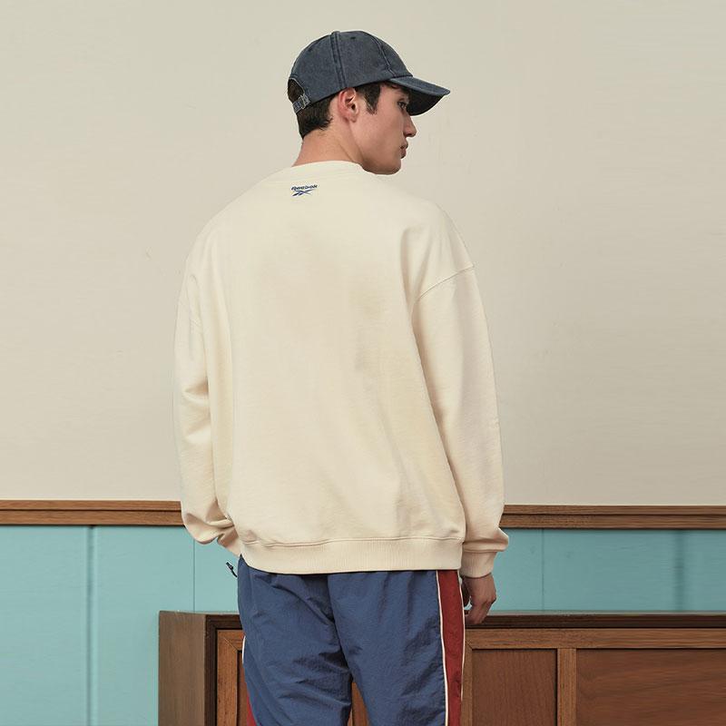 Reebok Letter Print Knitted Loose Round Neck Pullover Sweatshirt Unisex Sweatshirt Off-White 23FRC353UGW2
