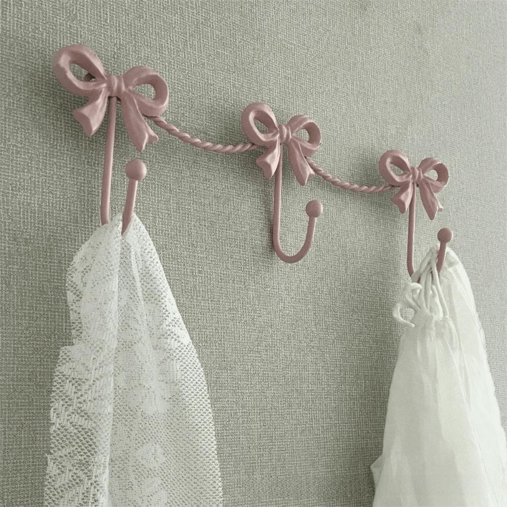 Cute Wall Mounted Bow Wall Hooks Room Decoration Hanging Metal Bow Hooks Iron Three-Bows Hooks Bedroom Bathroom