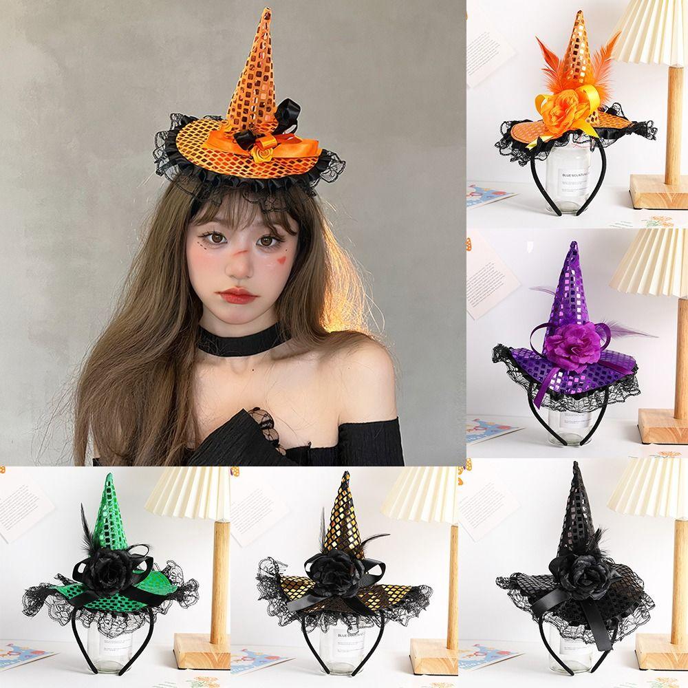 Lace Halloween Party Hair Band Headband Halloween Witch Hat Hair Hoop Cute   Lady