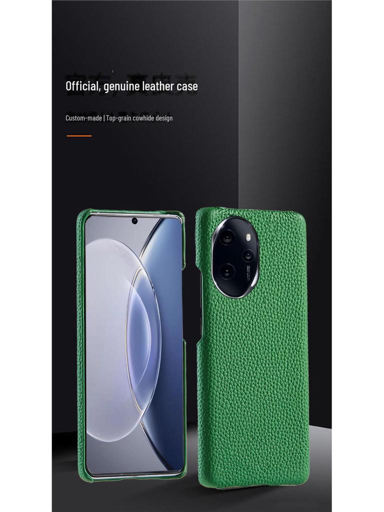 Honor 70 Genuine Leather Half Cover Case with Litchi Pattern for 70 Pro and 70SE