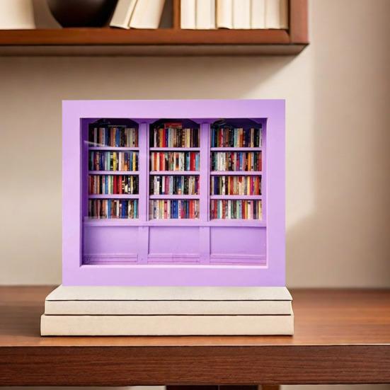 Anxiety Bookshelf Miniature Library with 200Pcs Mini Book Shake Away Your Anxiety Wooden Bookshelf Sensory Toy for Home Office Decor