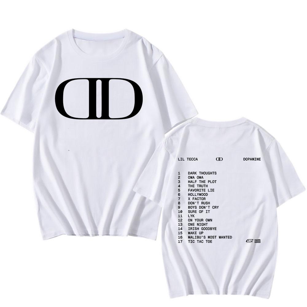 Lil Tecca DOPAMINE Футболка с альбомом, рэперский графический принт, модные футболки, футболка с коротким рукавом, хлопковая футболка, унисекс, уличная одежда, хип-хоп, мужские футболки