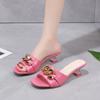 Women Slippers Women's Mules Slides Shoes Female Clear Sandals With Chain Thin Heels Open Toe Outdoor Party Footwear