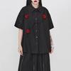 Dark Style Embroidery Rose Blouse Summer Loose Casual Slimming Female Top GJ1217