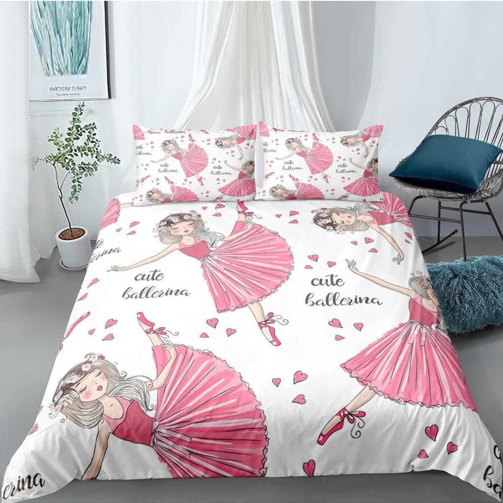 Gymnastics Ballet Lovers Duvet Cover Set Full Twin Size,Beauty Silhouette Polyester Bedding Set For Kids Teens Adults Room Decor