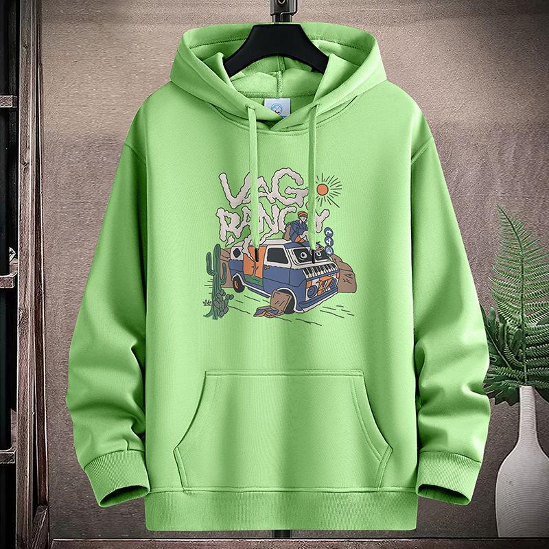 Wagon Pattern Large Size Men Fleece Hoodie Loose Hooded Sportshirt Boys Pullovers