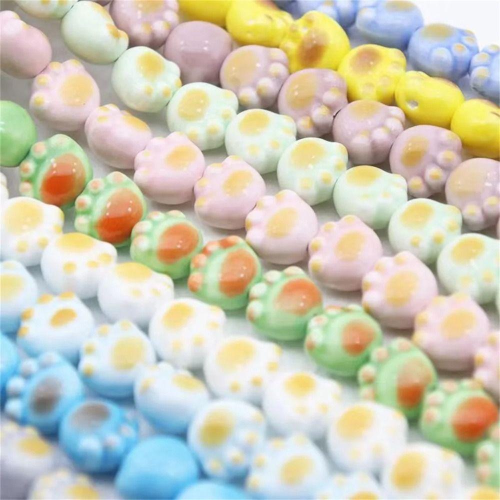 10Pcs Ceramic Cat Paw Beads Cartoon Design Jewelry Making Material Student