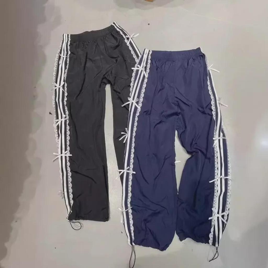 Осенние шикарные спортивные штаны с кружевной кромкой и бабочкой на резинке на талии для похудения