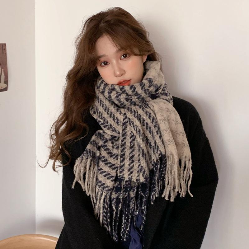 Ins Thousand Bird Plaid Scarf For Women In Autumn And Winter Versatile For Students Thickened Shawl For Warm Lovers