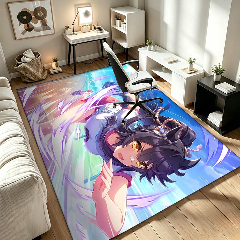 Uma Musume Pretty Derby Carpet Non-slip Indoor Mat Suitable for Office Chair Living Room Computer Desk Decorative Home Office Carpet Polyester Fiber