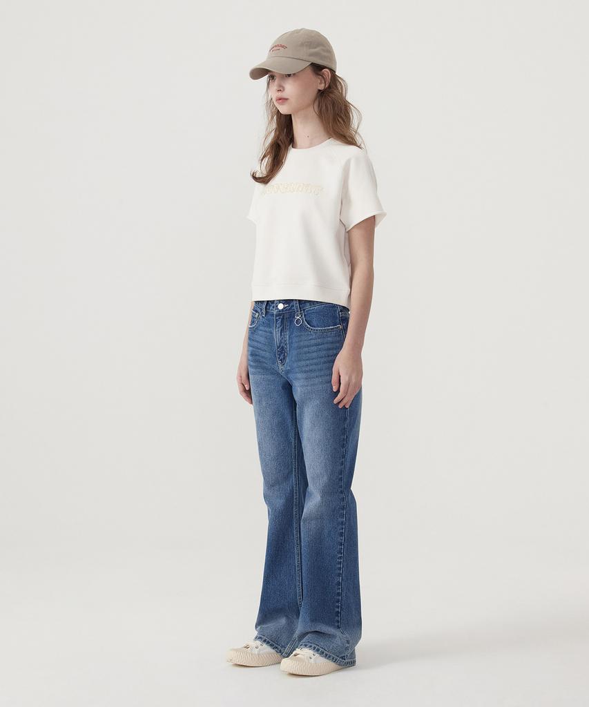 COVERNAT WOMAN Crop Pearl Copper Logo Half Sweatshirt Ivory