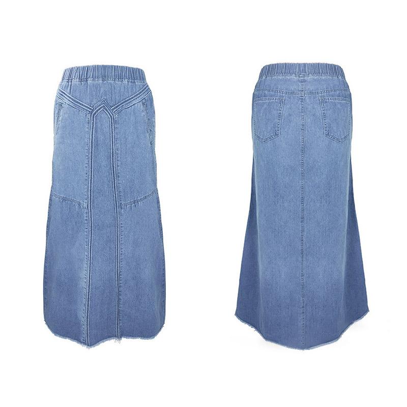 Длинные джинсовые юбки женские свободные однотонные карманы эластичные юбки с высокой талией А-силуэта весенние повседневные простые универсальные женские брюки