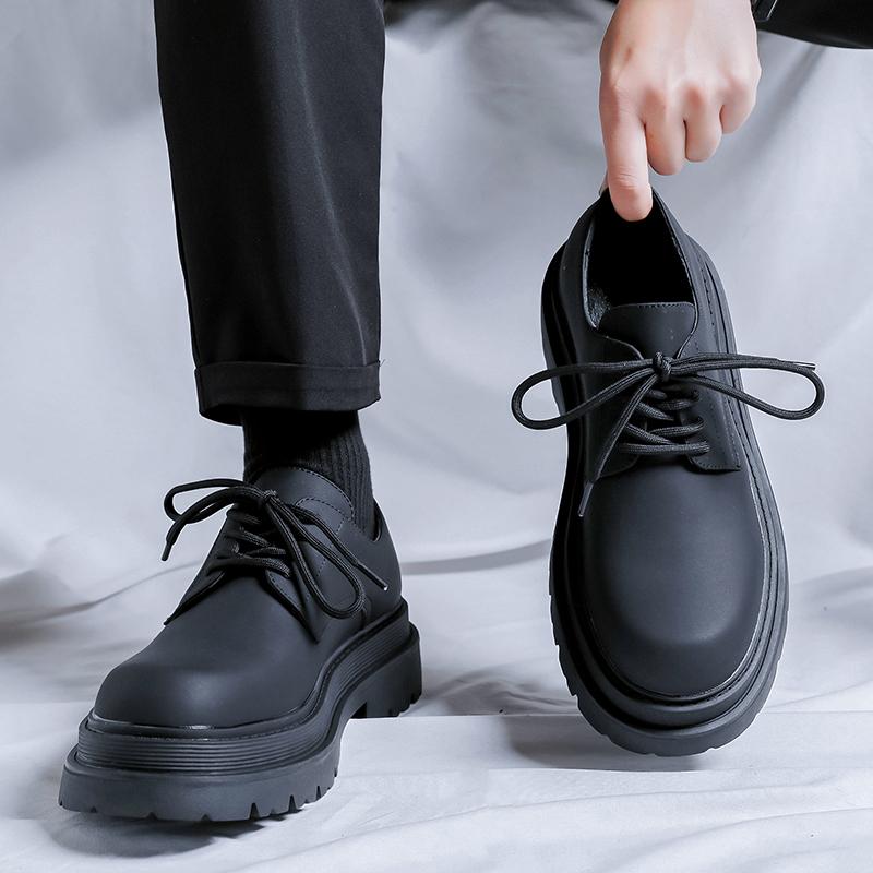 Brand Leather Loafers Shoe Men Japan Korean Streetwear Business Black Casual Thick Sole Platform Leather Wedding Shoes Male