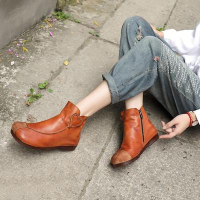 Женские одинарные ботинки осень-зима новые из первого слоя коровьей кожи женские ботинки мягкие в форме сердца ручной работы с плоской подошвой