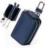 Ключница Двойная Вмещает 2 Смарт-ключа Натуральная Кожа Карбон Смарт-ключ Темно-синий Чехол, Молния, Ключи, Совместимый, Мужская Кожаная, Чехол, ggs-2003,