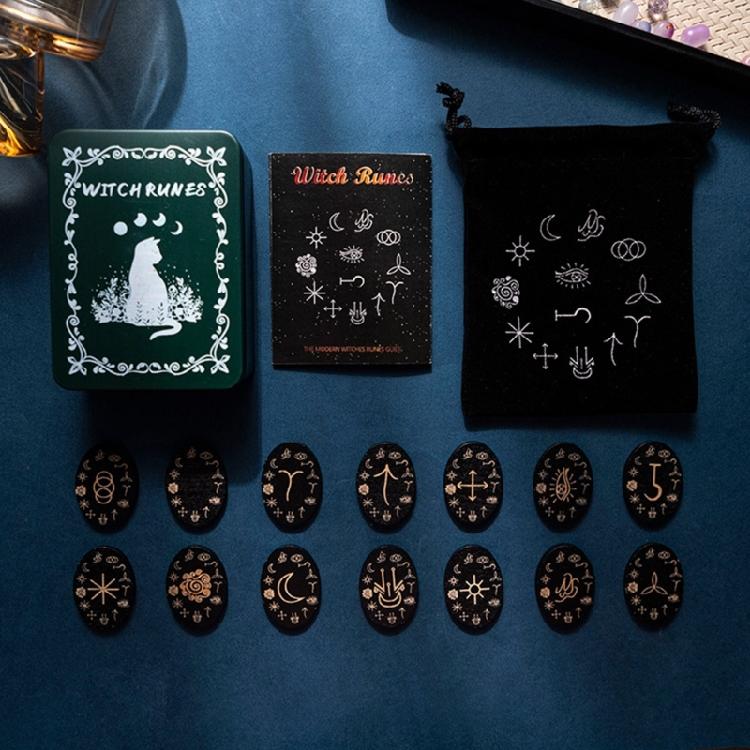 Набор рунических камней, руны из массива дерева с коробкой для путешествий, гаданий, колдовства