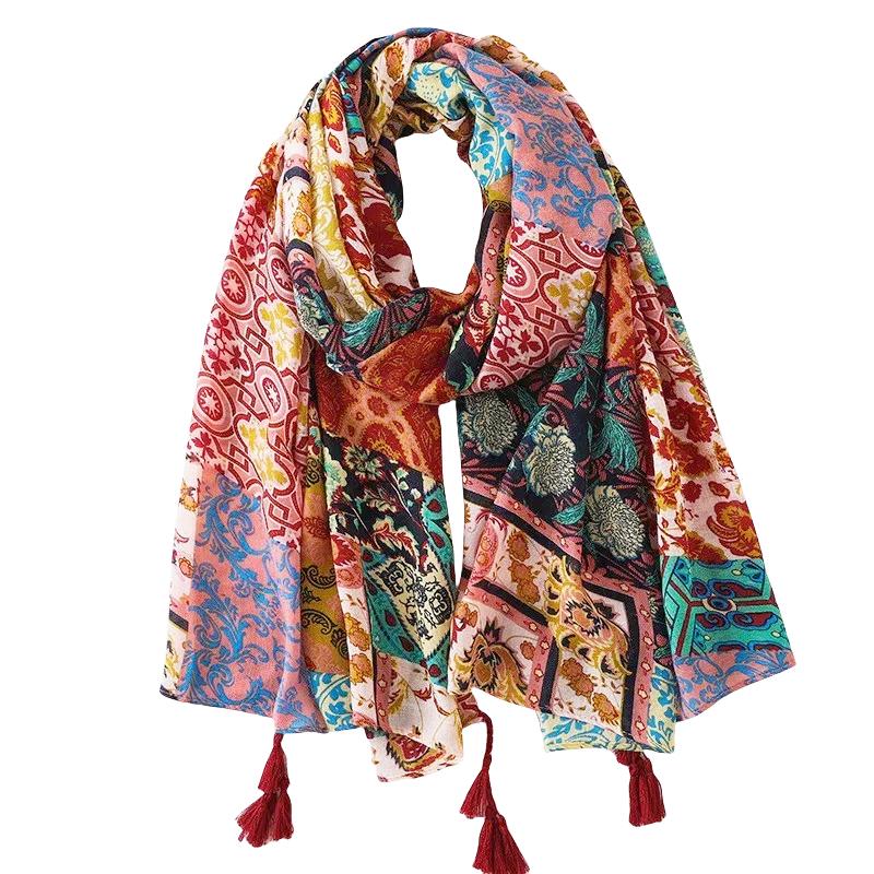 Lightweight Scarves Fashion Flowers Print Women Cotton Wrap Scarf Head Shawl Summer Gift