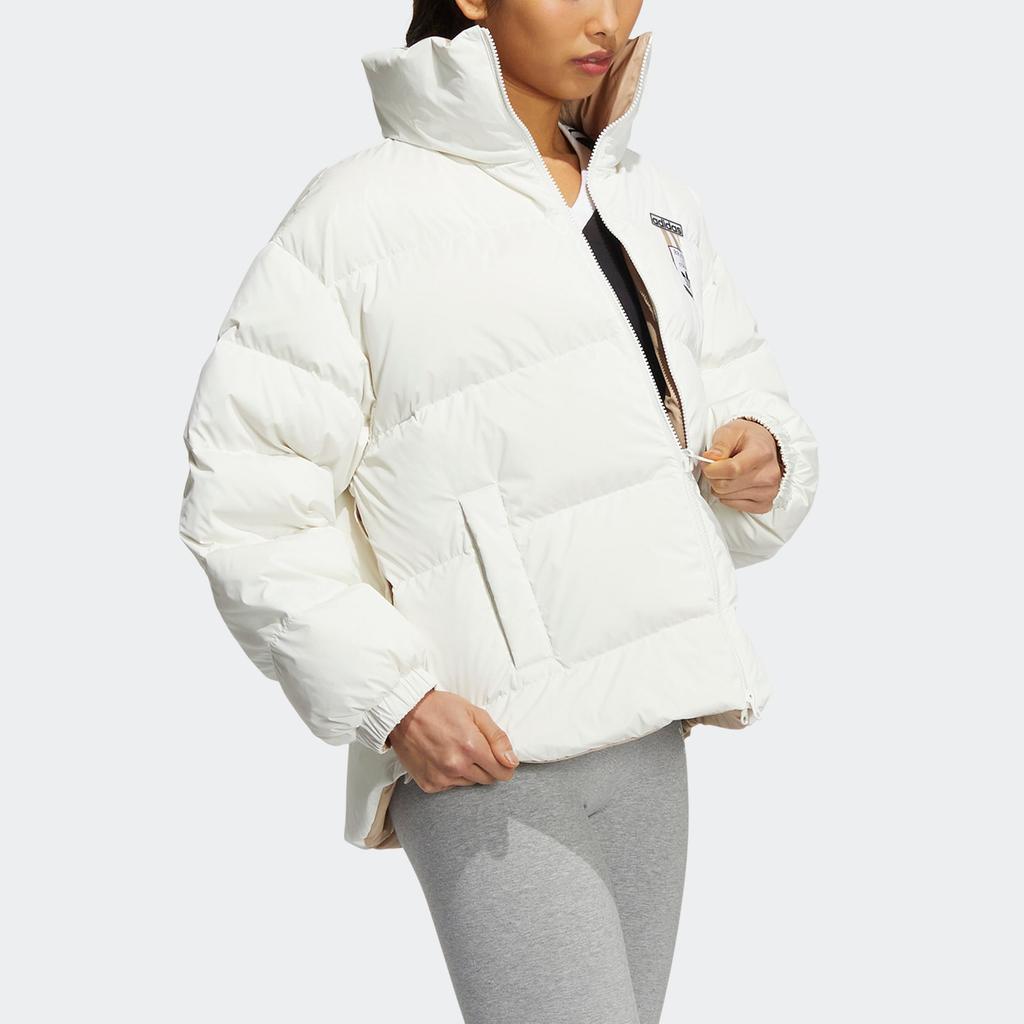 Adidas Двусторонняя нейлоновая куртка на утином пуху Originals на молнии с воротником-стойкой, женская верхняя одежда, белая HS9500
