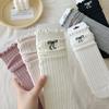 Женские носки Miu, женские хлопковые носки Mori с двойной иглой, с вышитым бантом и грибком, средние носки-трубы
