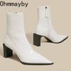 Fashion Square High Heel Women Ankle Boots Fashion Pointed Toe Shoes Autumn Winter Ladies Elegant Morder Short Booties