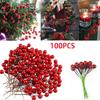 100 шт. Рождественские Искусственные Красные Ягоды Падуба Цветы DIY Рождественское Украшение Фрукты Ягоды Декор для Вечеринки Рождественские Венки