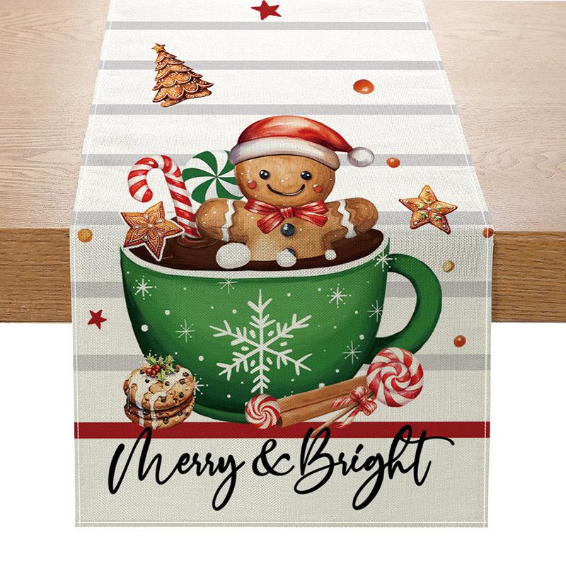 Рождественская настольная флажка Amazon Лен Печать Праздничная скатерть для кухонного стола Скатерть для гостиной