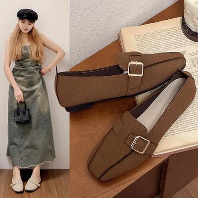 Женские туфли на плоской подошве весна-осень, новые туфли-лодочки с металлической пряжкой и мягкой подошвой, повседневные туфли для офиса 2024 года, удобная обувь для женщин